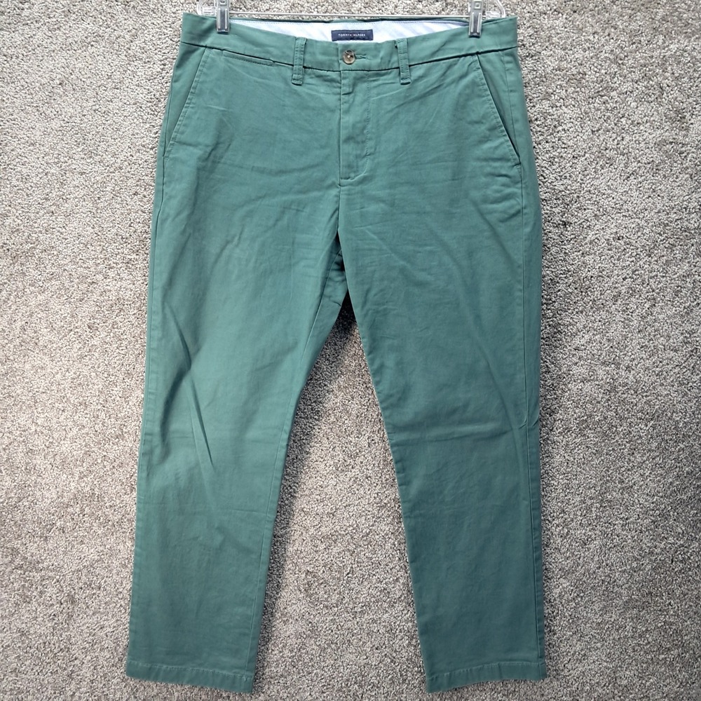 Tommy Hilfiger Mens Green Custom Fit Chino Pants‎ 34x30 Stretch Cotton Casual